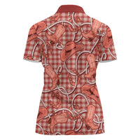 Red Hawaii Palaka Cowboy Women Polo Shirt Hawaiian Paniolo Festival Spirit