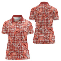 Red Hawaii Palaka Cowboy Women Polo Shirt Hawaiian Paniolo Festival Spirit