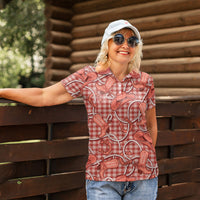 Red Hawaii Palaka Cowboy Women Polo Shirt Hawaiian Paniolo Festival Spirit