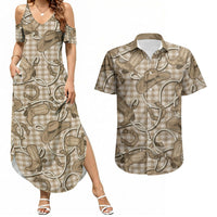 Beige Hawaii Palaka Cowboy Couples Matching Summer Maxi Dress and Hawaiian Shirt Hawaiian Paniolo Festival Spirit