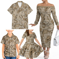 Beige Hawaii Palaka Cowboy Family Matching Off The Shoulder Long Sleeve Dress and Hawaiian Shirt Hawaiian Paniolo Festival Spirit