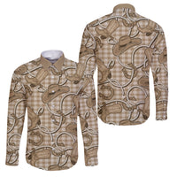 Beige Hawaii Palaka Cowboy Family Matching Off The Shoulder Long Sleeve Dress and Hawaiian Shirt Hawaiian Paniolo Festival Spirit