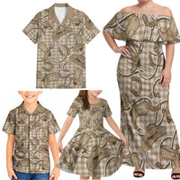 Beige Hawaii Palaka Cowboy Family Matching Off Shoulder Maxi Dress and Hawaiian Shirt Hawaiian Paniolo Festival Spirit