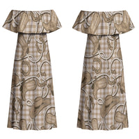 Beige Hawaii Palaka Cowboy Family Matching Off Shoulder Maxi Dress and Hawaiian Shirt Hawaiian Paniolo Festival Spirit
