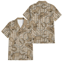 Beige Hawaii Palaka Cowboy Family Matching Off Shoulder Maxi Dress and Hawaiian Shirt Hawaiian Paniolo Festival Spirit