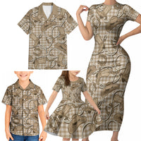 Beige Hawaii Palaka Cowboy Family Matching Short Sleeve Bodycon Dress and Hawaiian Shirt Hawaiian Paniolo Festival Spirit