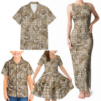 Beige Hawaii Palaka Cowboy Family Matching Tank Maxi Dress and Hawaiian Shirt Hawaiian Paniolo Festival Spirit