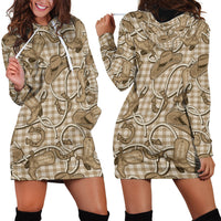 Beige Hawaii Palaka Cowboy Hoodie Dress Hawaiian Paniolo Festival Spirit