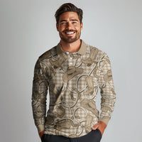 Beige Hawaii Palaka Cowboy Long Sleeve Polo Shirt Hawaiian Paniolo Festival Spirit