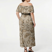 Beige Hawaii Palaka Cowboy Off Shoulder Maxi Dress Hawaiian Paniolo Festival Spirit