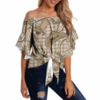 Beige Hawaii Palaka Cowboy Off Shoulder Wrap Waist Top Hawaiian Paniolo Festival Spirit