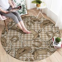 Beige Hawaii Palaka Cowboy Round Carpet Hawaiian Paniolo Festival Spirit