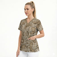 Beige Hawaii Palaka Cowboy Scrub Top Hawaiian Paniolo Festival Spirit
