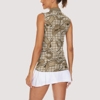 Beige Hawaii Palaka Cowboy Women Sleeveless Polo Shirt Hawaiian Paniolo Festival Spirit