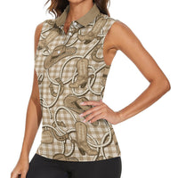 Beige Hawaii Palaka Cowboy Women Sleeveless Polo Shirt Hawaiian Paniolo Festival Spirit