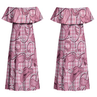 Pink Hawaii Palaka Cowboy Couples Matching Off Shoulder Maxi Dress and Long Sleeve Button Shirt Hawaiian Paniolo Festival Spirit