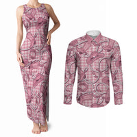 Pink Hawaii Palaka Cowboy Couples Matching Tank Maxi Dress and Long Sleeve Button Shirt Hawaiian Paniolo Festival Spirit