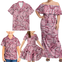 Pink Hawaii Palaka Cowboy Family Matching Off Shoulder Maxi Dress and Hawaiian Shirt Hawaiian Paniolo Festival Spirit