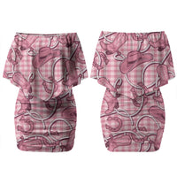 Pink Hawaii Palaka Cowboy Family Matching Off Shoulder Short Dress and Hawaiian Shirt Hawaiian Paniolo Festival Spirit