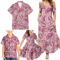 Pink Hawaii Palaka Cowboy Family Matching Summer Maxi Dress and Hawaiian Shirt Hawaiian Paniolo Festival Spirit