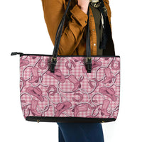 Pink Hawaii Palaka Cowboy Leather Tote Bag Hawaiian Paniolo Festival Spirit