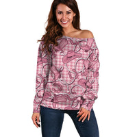 Pink Hawaii Palaka Cowboy Off Shoulder Sweater Hawaiian Paniolo Festival Spirit
