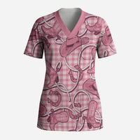 Pink Hawaii Palaka Cowboy Scrub Top Hawaiian Paniolo Festival Spirit