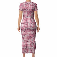 Pink Hawaii Palaka Cowboy Short Sleeve Bodycon Dress Hawaiian Paniolo Festival Spirit