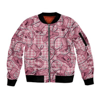 Pink Hawaii Palaka Cowboy Sleeve Zip Bomber Jacket Hawaiian Paniolo Festival Spirit