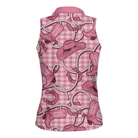 Pink Hawaii Palaka Cowboy Women Sleeveless Polo Shirt Hawaiian Paniolo Festival Spirit