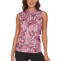 Pink Hawaii Palaka Cowboy Women Sleeveless Polo Shirt Hawaiian Paniolo Festival Spirit