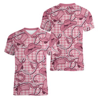 Pink Hawaii Palaka Cowboy Women V-Neck T-Shirt Hawaiian Paniolo Festival Spirit