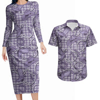 Purple Hawaii Palaka Cowboy Couples Matching Long Sleeve Bodycon Dress and Hawaiian Shirt Hawaiian Paniolo Festival Spirit