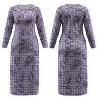 Purple Hawaii Palaka Cowboy Couples Matching Long Sleeve Bodycon Dress and Hawaiian Shirt Hawaiian Paniolo Festival Spirit