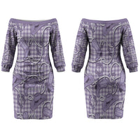 Purple Hawaii Palaka Cowboy Couples Matching Off The Shoulder Long Sleeve Dress and Hawaiian Shirt Hawaiian Paniolo Festival Spirit