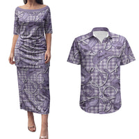 Purple Hawaii Palaka Cowboy Couples Matching Puletasi and Hawaiian Shirt Hawaiian Paniolo Festival Spirit
