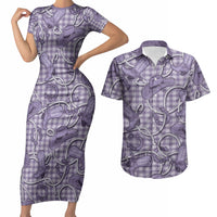 Purple Hawaii Palaka Cowboy Couples Matching Short Sleeve Bodycon Dress and Hawaiian Shirt Hawaiian Paniolo Festival Spirit