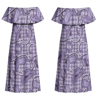 Purple Hawaii Palaka Cowboy Family Matching Off Shoulder Maxi Dress and Hawaiian Shirt Hawaiian Paniolo Festival Spirit