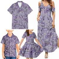 Purple Hawaii Palaka Cowboy Family Matching Summer Maxi Dress and Hawaiian Shirt Hawaiian Paniolo Festival Spirit