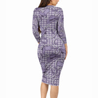 Purple Hawaii Palaka Cowboy Long Sleeve Bodycon Dress Hawaiian Paniolo Festival Spirit