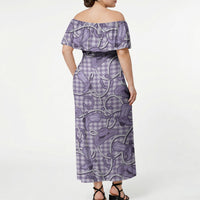 Purple Hawaii Palaka Cowboy Off Shoulder Maxi Dress Hawaiian Paniolo Festival Spirit