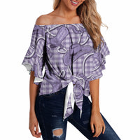 Purple Hawaii Palaka Cowboy Off Shoulder Wrap Waist Top Hawaiian Paniolo Festival Spirit