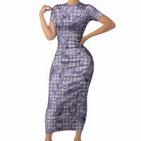 Purple Hawaii Palaka Cowboy Short Sleeve Bodycon Dress Hawaiian Paniolo Festival Spirit