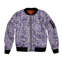 Purple Hawaii Palaka Cowboy Sleeve Zip Bomber Jacket Hawaiian Paniolo Festival Spirit
