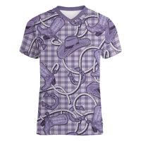 Purple Hawaii Palaka Cowboy Women V-Neck T-Shirt Hawaiian Paniolo Festival Spirit