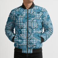 Blue Hawaii Palaka Cowboy Bomber Puffer Jacket Hawaiian Paniolo Festival Spirit