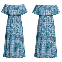 Blue Hawaii Palaka Cowboy Couples Matching Off Shoulder Maxi Dress and Hawaiian Shirt Hawaiian Paniolo Festival Spirit