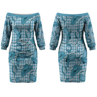 Blue Hawaii Palaka Cowboy Couples Matching Off The Shoulder Long Sleeve Dress and Hawaiian Shirt Hawaiian Paniolo Festival Spirit