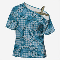 Blue Hawaii Palaka Cowboy Cross Shoulder Shirt Hawaiian Paniolo Festival Spirit