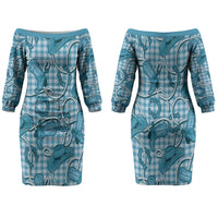 Blue Hawaii Palaka Cowboy Family Matching Off The Shoulder Long Sleeve Dress and Hawaiian Shirt Hawaiian Paniolo Festival Spirit